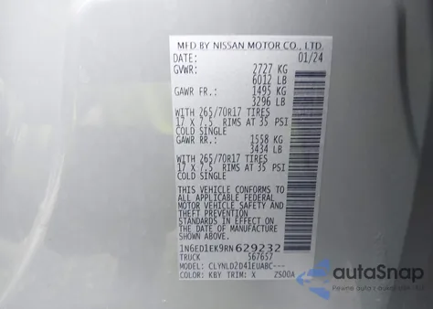 2024 Nissan Frontier Pro-4X 4X4 from USA, damaged, VIN 1N6ED1EK9RN629232